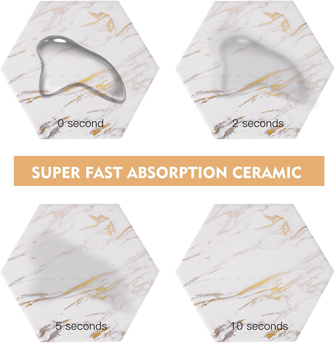 Marble Coasters for Drinks Absorbent with Cork Base, 6pcs Drink Coasters for Wooden Table with Metal Holder, Gold Ceramic Cup Coaster Set Home Decor for Housewarming (Luxury White Gold Marble 07) - Image 6