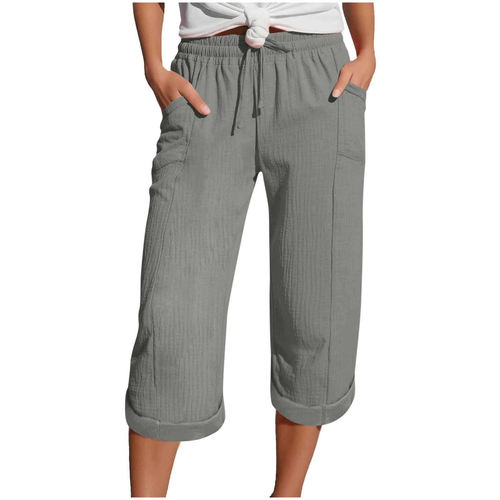 YBEBEWE Sommerhose Damen Leicht Leinenhose Damen Sommer 3/4 Musselin Kurze Hose Leicht Leinen Sommerhose Mit Taschen Causal Caprihose Elastische Bequeme Stoffhose Sport Freizeit Strandhose