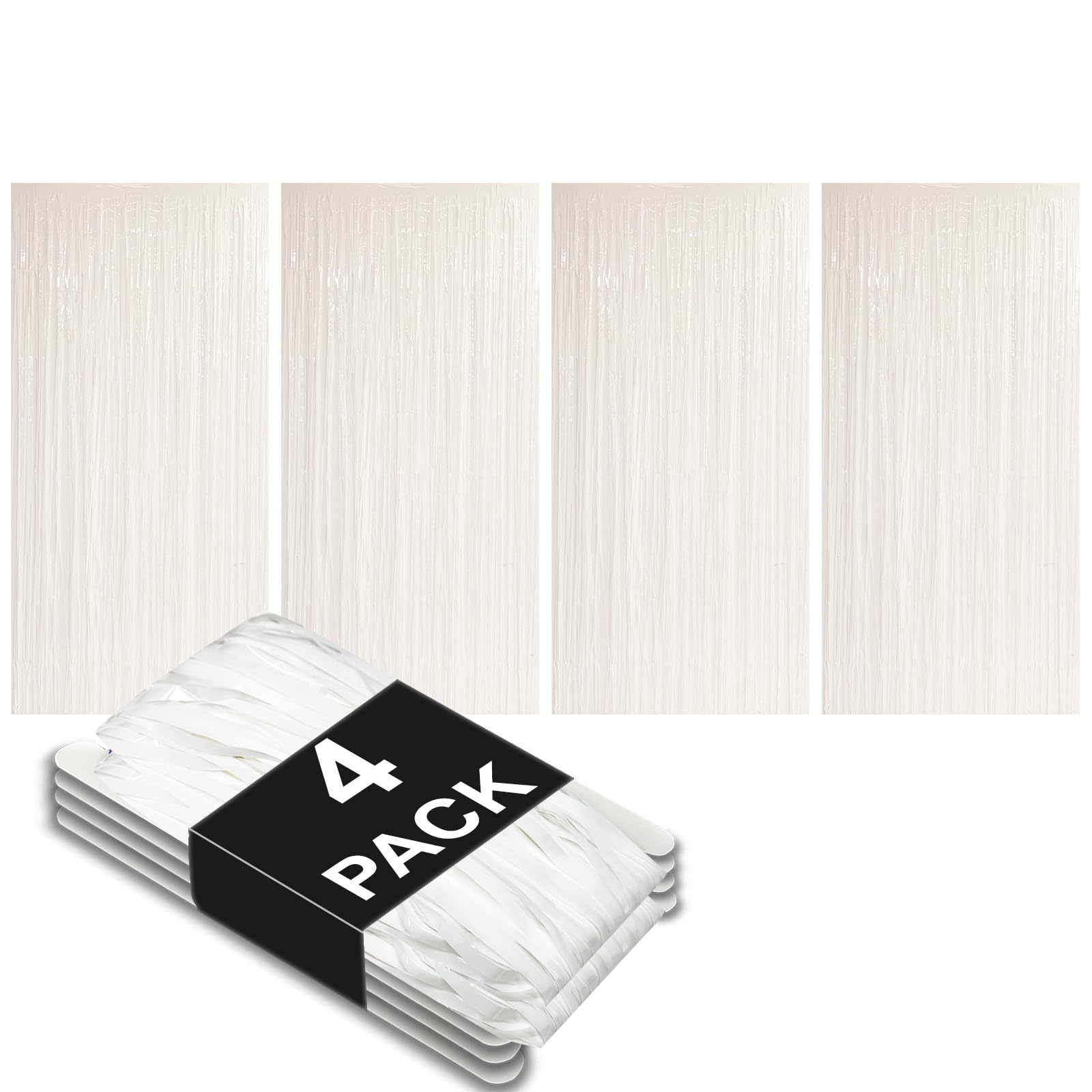 Allgala 4 Pack White Metalic Tinsel Party Photo Backdrop Curtain 3.3x6.6 FT (1x2M) Photo Booth Background Curtains Door Fringe Décor Party Streamer for Birthday Graduation New Year Eve