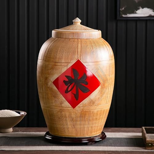 MESCXTY Rice Storage Containe With Lid Kitchen & Pantry Organization Classic Food Porcelain Bottle Ceramic Bucket Box Jar(B,10kg)