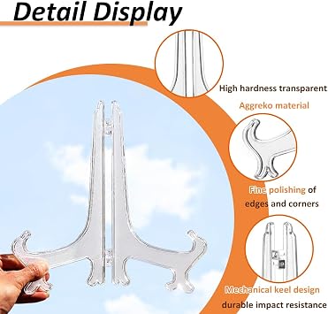 15Pack Clear Plastic Easels or Stand / Plate Holders to Display Pictures or Other Items, 3'', 5''and 7'' Folding Plate Holder at Weddings, Home Decoration, Birthdays, Tables