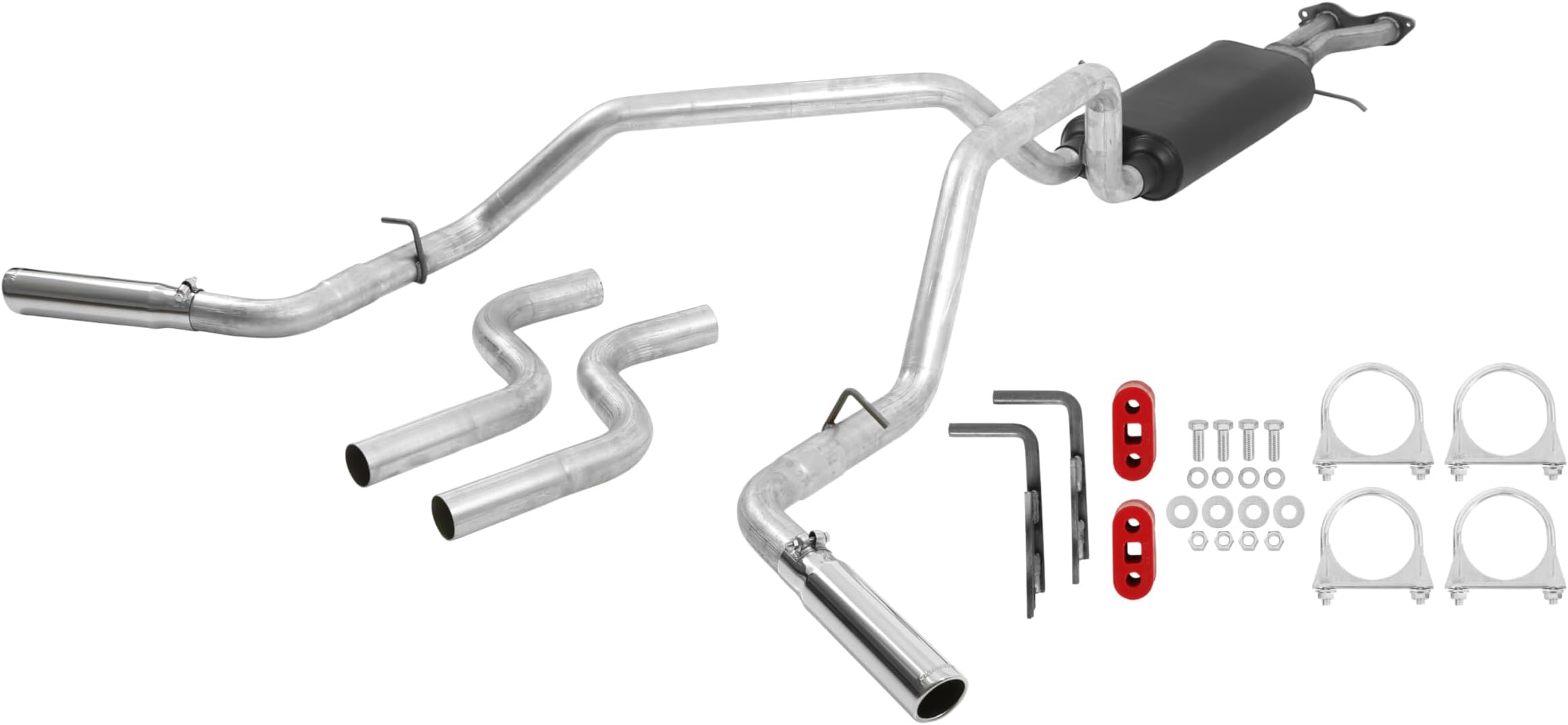 17468 American Thunder Cat-Back Exhaust Kit Dual 2.5 Inch Aluminized Steel 3 Inch Stainless Steel Tips Compatible with 1996-1999 Chevy Silverado GMC Sierra 1500 5.7L Standard Cab Short Bed