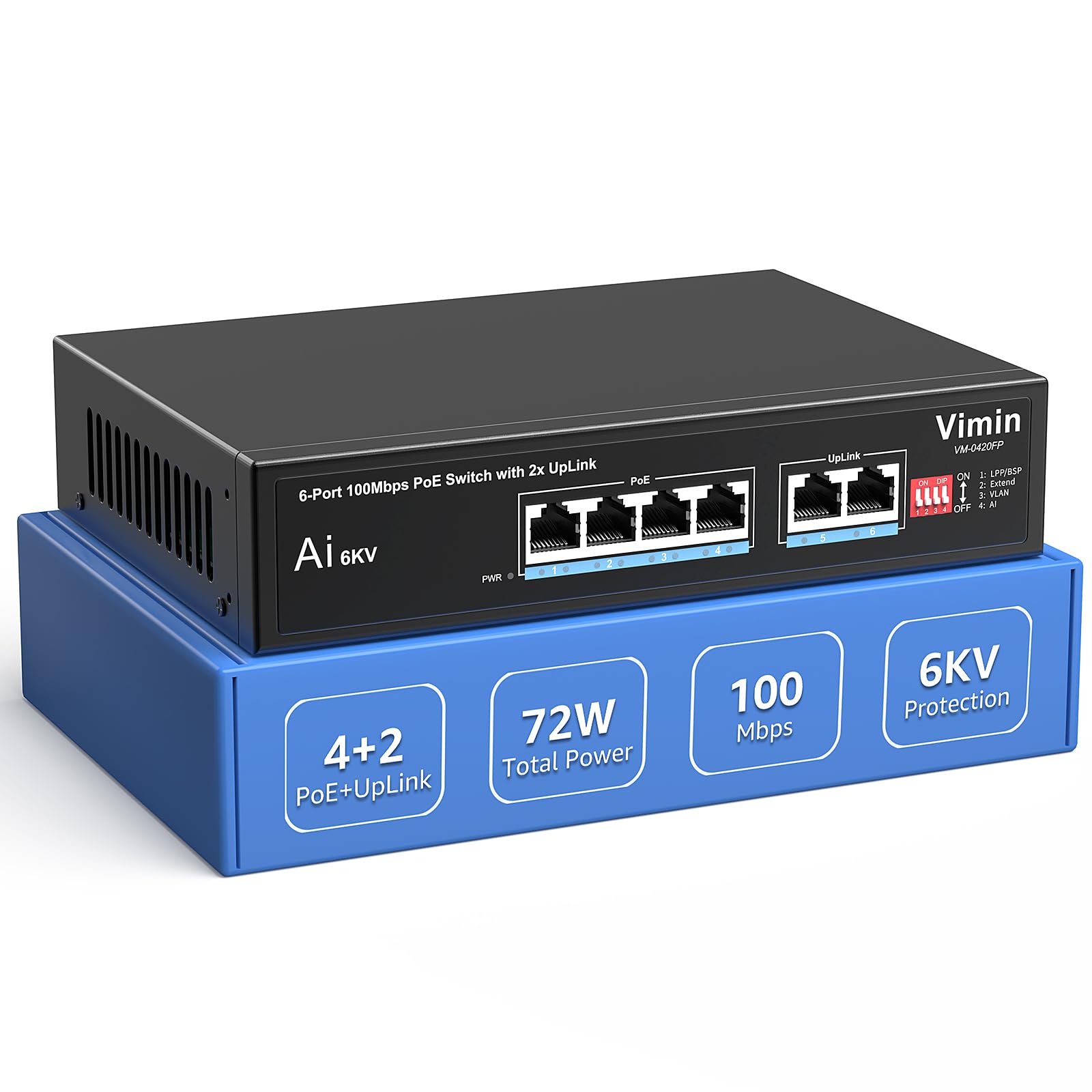 Switch PoE Gigabit a 4 porte non gestito con 4 porte IEEE802.3af/at PoE a 78W, 1 uplink da 1000Mbps, switch di rete NICGIGA a 5 porte Power Over Ethernet, modalità VLAN, montaggio