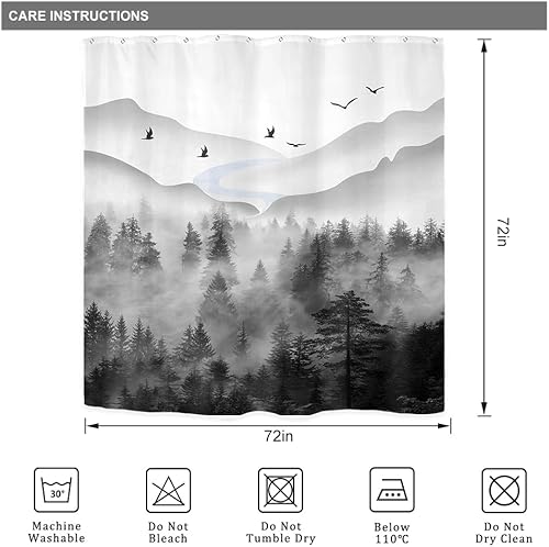 Miniatura 5 de Riyidecor Cortina de ducha Misty Rainforest para decoración de baño, 72 pulgadas de ancho x 72 pulgadas de alto, negro oscuro, gris, hombre,