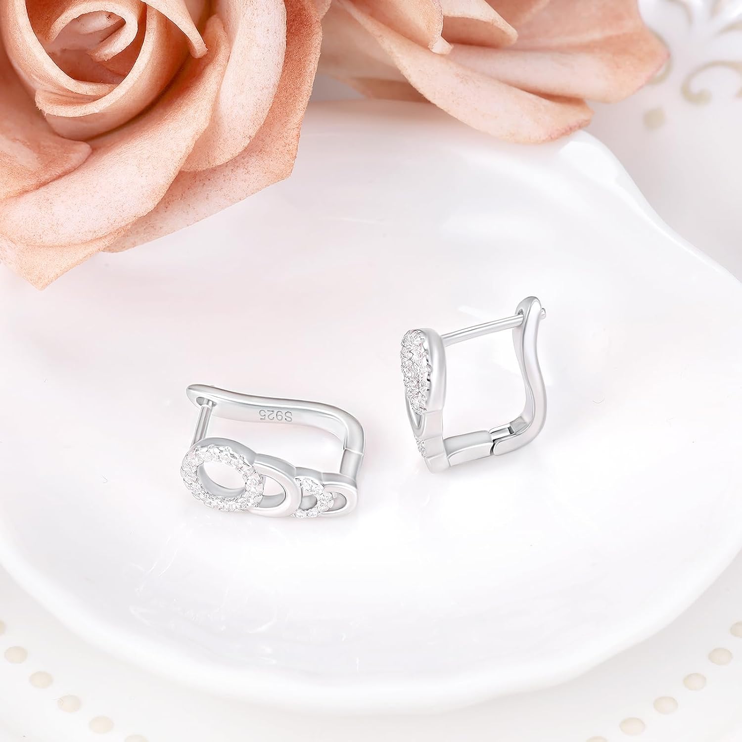 Sterling Silver Trendy Halo Earrings Dainty Huggie Hoop Cubic Zirconia Earring White Gold Plated Hypoallergenic Jewelry Fashion Birthday Gift for Women - Image 6