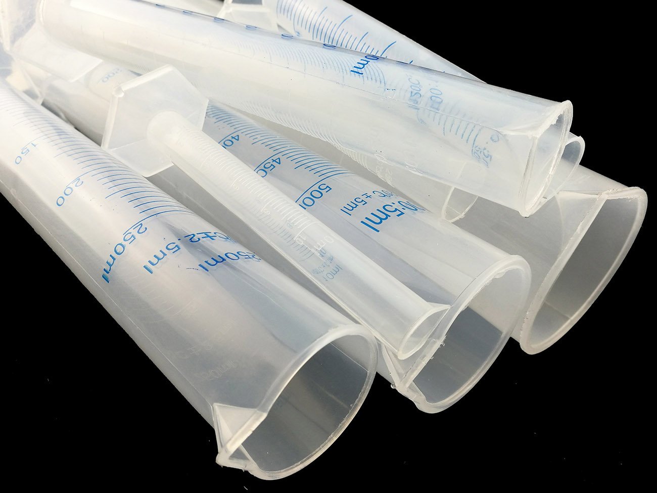 Plastica trasparente blu linea liquido graduato cilindro graduato laboratorio provetta 10 ml/25ML/50ML/100ML/250ML/500ML/1000ML, confezione da 7