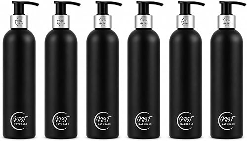 Refillable Pump Bottles, Matte Black & Silver OR Gold - 6 Pack (250ML HDPE MATT BLACK BOTTLE WITH SILVER PUMP - 24/410MM)