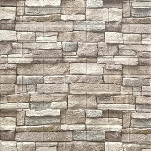 Yutianli 7mm Thick Anti-Collision self Adhesive 3D Wall Panels Peel and Stick,10-Pack 57 Sq.Ft Antique Foam Wall Panel Faux Brick Wall Panels Faux Stone Wall Panels for Bedroom (10, Style G)
