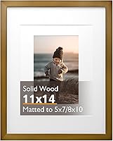 Vista 146 de KINLINK Marco de Fotos 11x14 Natural, Marco de Madera Maciza 11x14 con Plexiglás Acrílico para Fotos 5x7/8x10 Con Paspartú, Exhibición de Mesa
