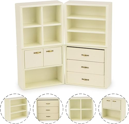 Juego de muebles en miniatura para casa de muñecas, 4 piezas, armario de madera, armario de casa de muñecas 1:12, varios estilos, kit de muebles
