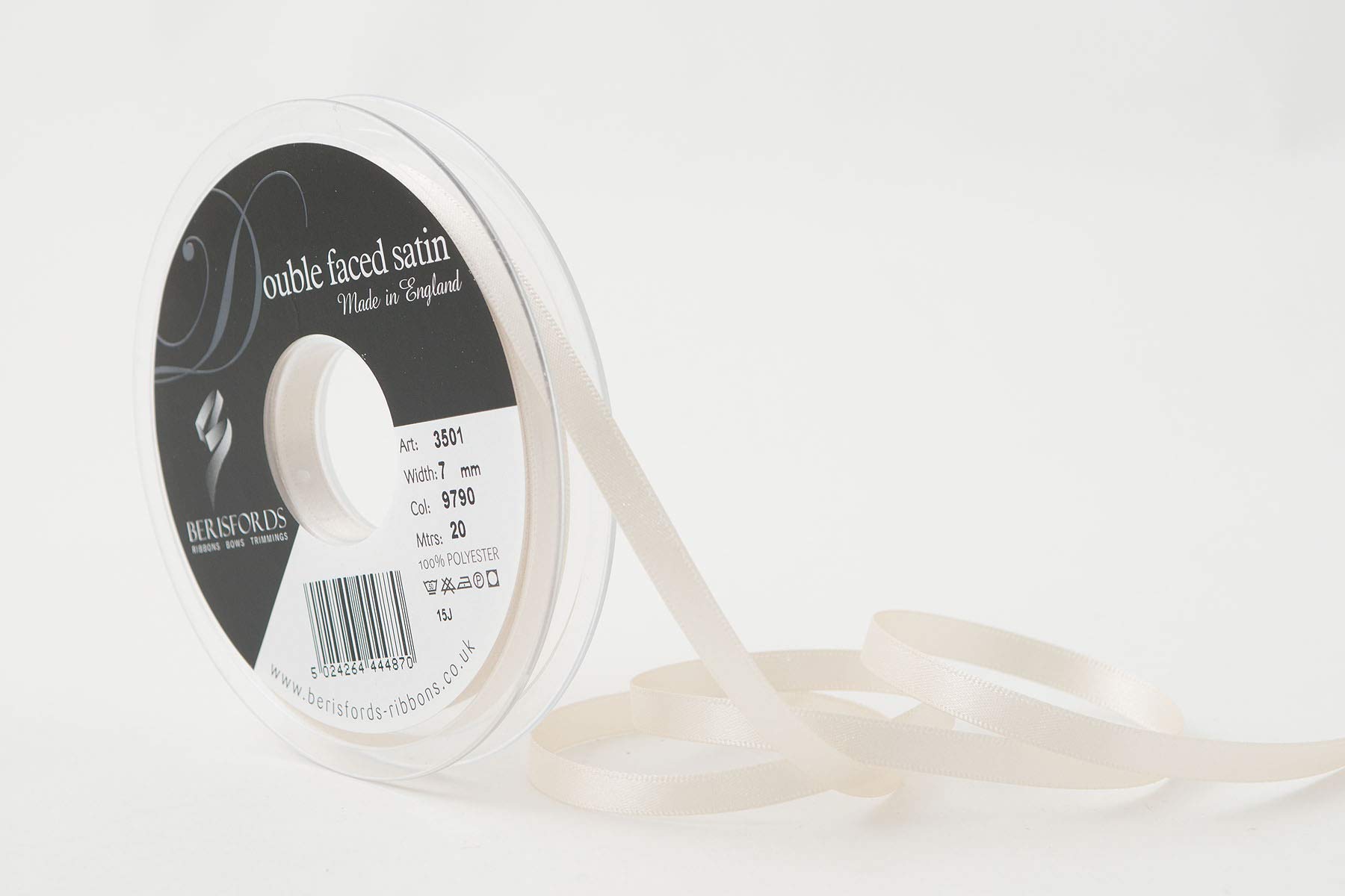Berisfords Pearl Double Face Poly Satin Ribbon, 10.5X10.5x1.4 Cm