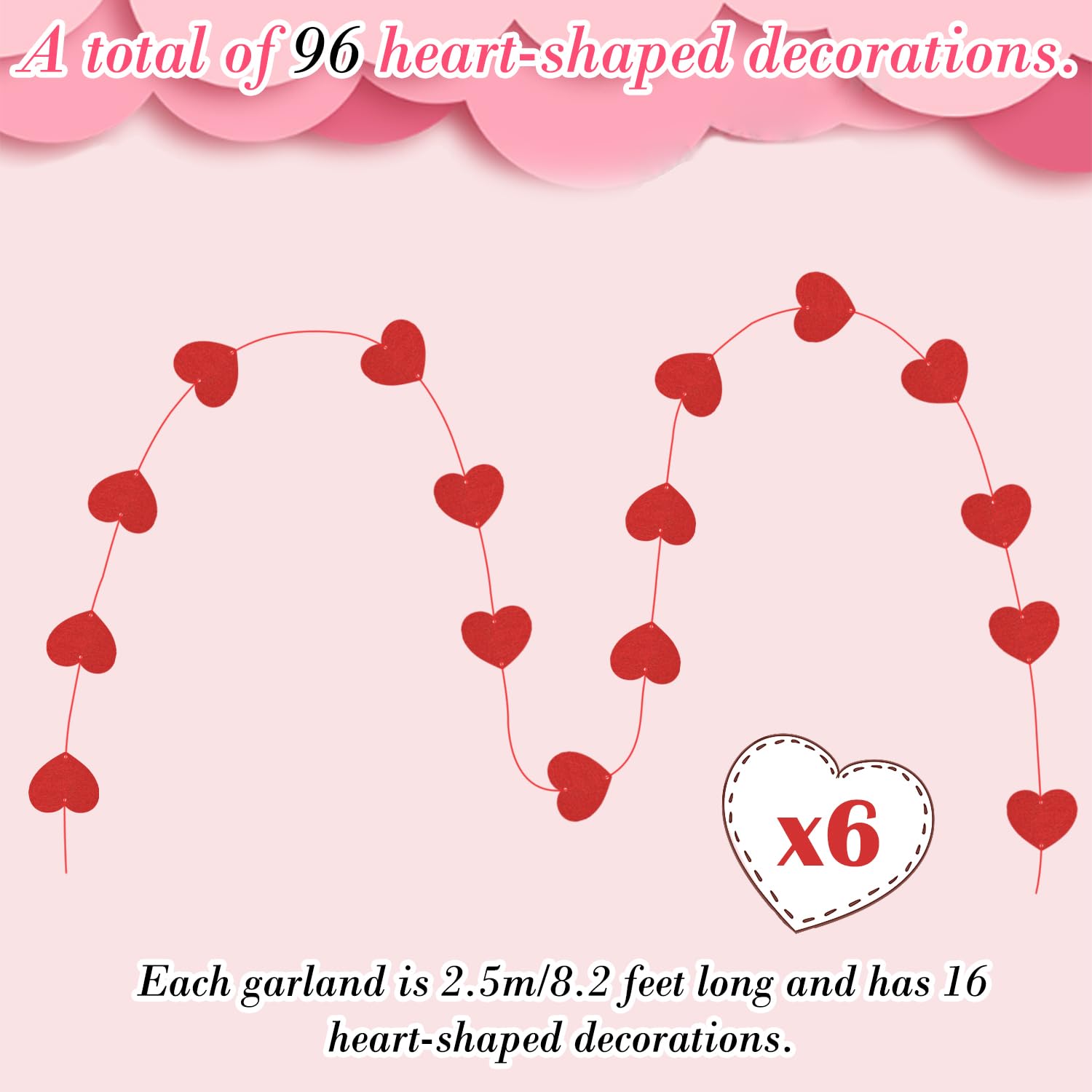 FIGCY 6-Pack Hanging Heart Bunting Banner Decorations, 96 Pieces in Red Vertical Hearts, Valentines and Anniversary Party Decor - Image 2