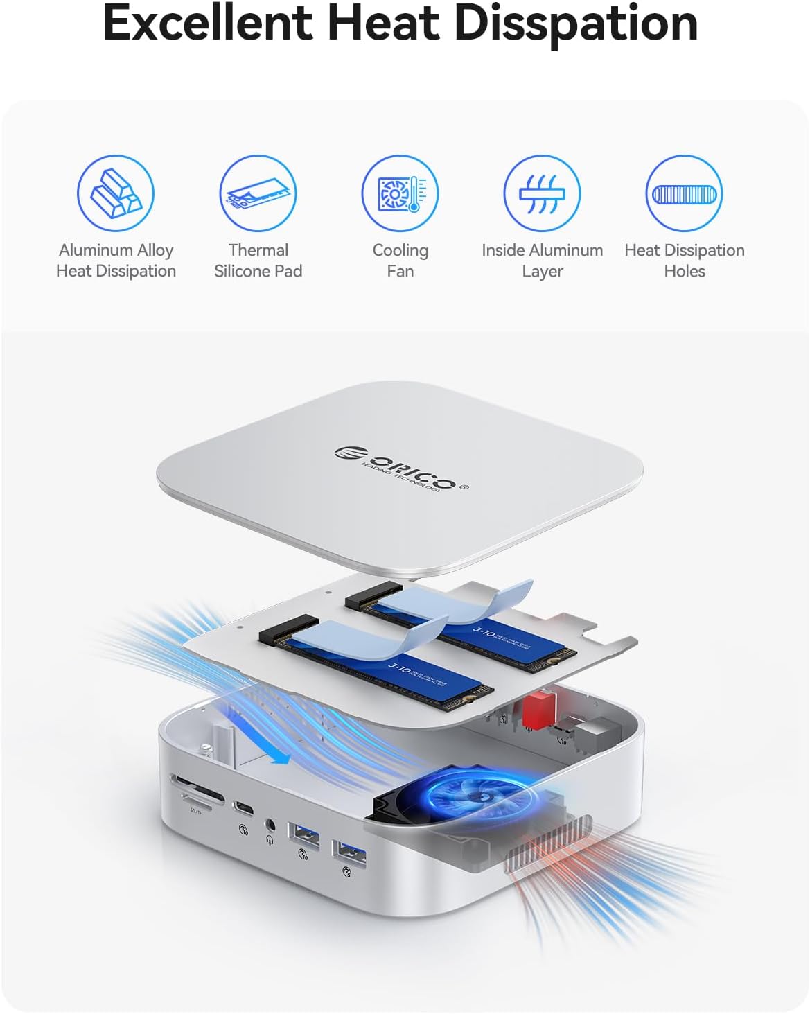 ORICO MiniRaid 10-in-1 Docking Station with Dual-Bay M.2 NVMe/SATA SSD Enclosure for Mac mini M4 Pro, Raid 0/1/PM, USB C HUB with HDMI 4K@60Hz, 10Gbps, PD60W, SD/TF Slot, RJ45 for Creator-MR10 Pro