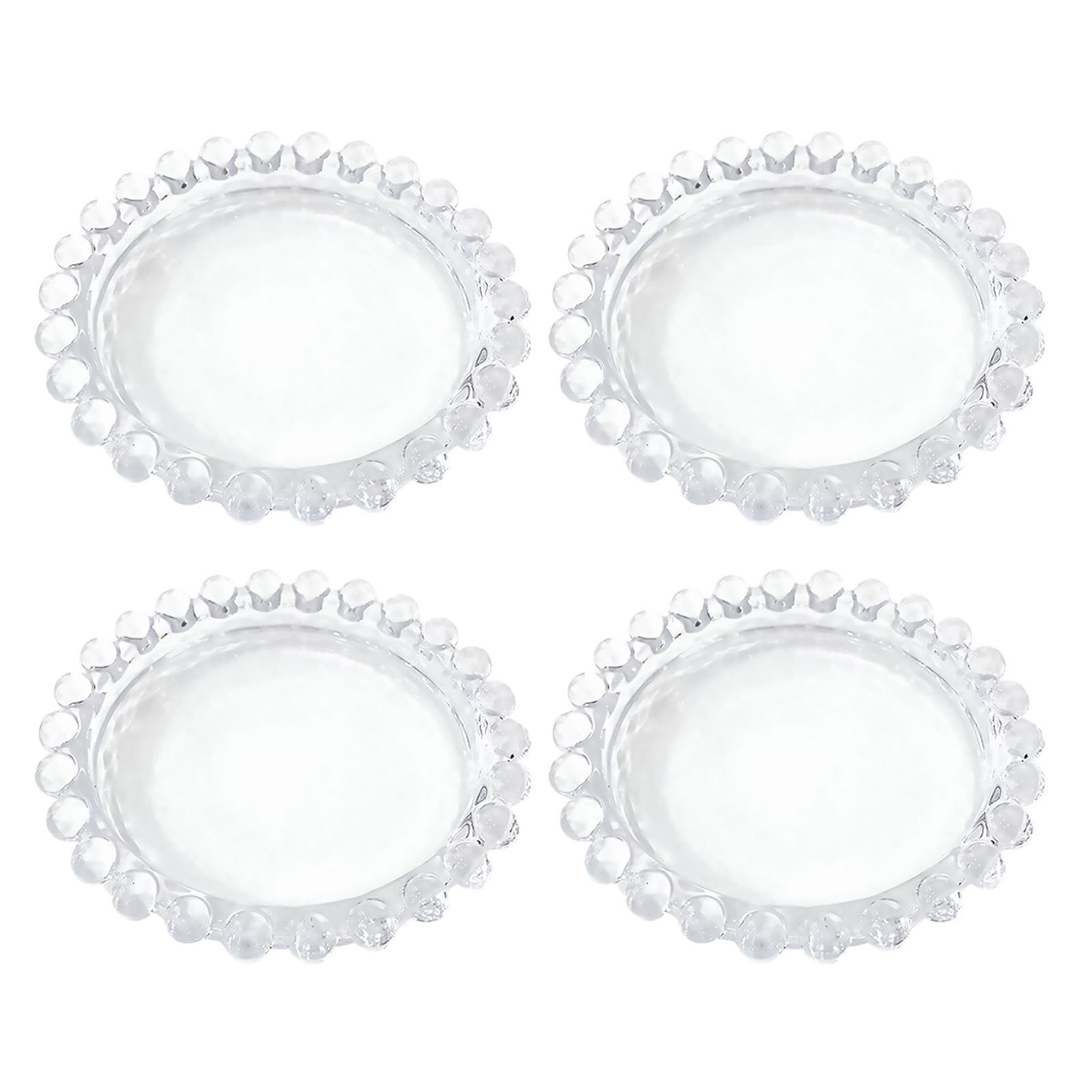 Bandeja de vidrio para velas Beavorty de 4 piezas redonda con borde de perlas