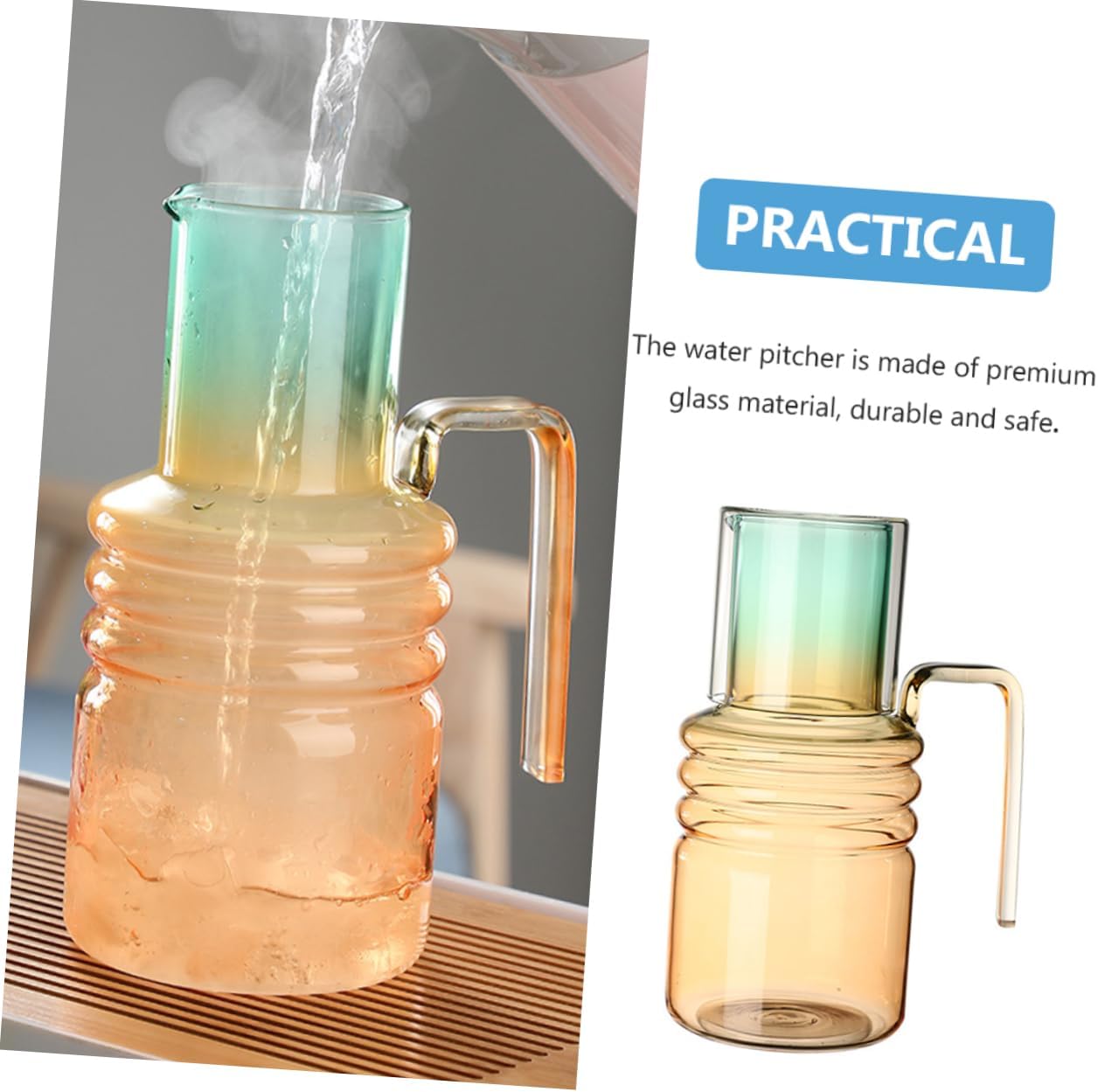 1set Gradient Glass Water Pitcher Versatile Pitcher for Juice Tea Water for Home Office Parties Glass Convenient Grip Handle Multi-functional Cup Lid Included