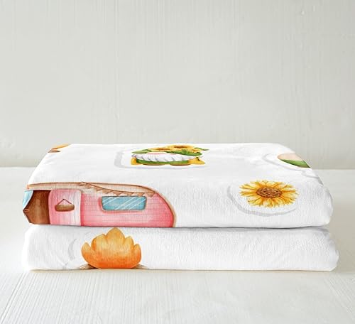 Miniatura 4 de Manfei Manta de camping amarillo con girasoles para decoración de habitación de niños y niñas, manta de caravana para sofá, manta de forro polar