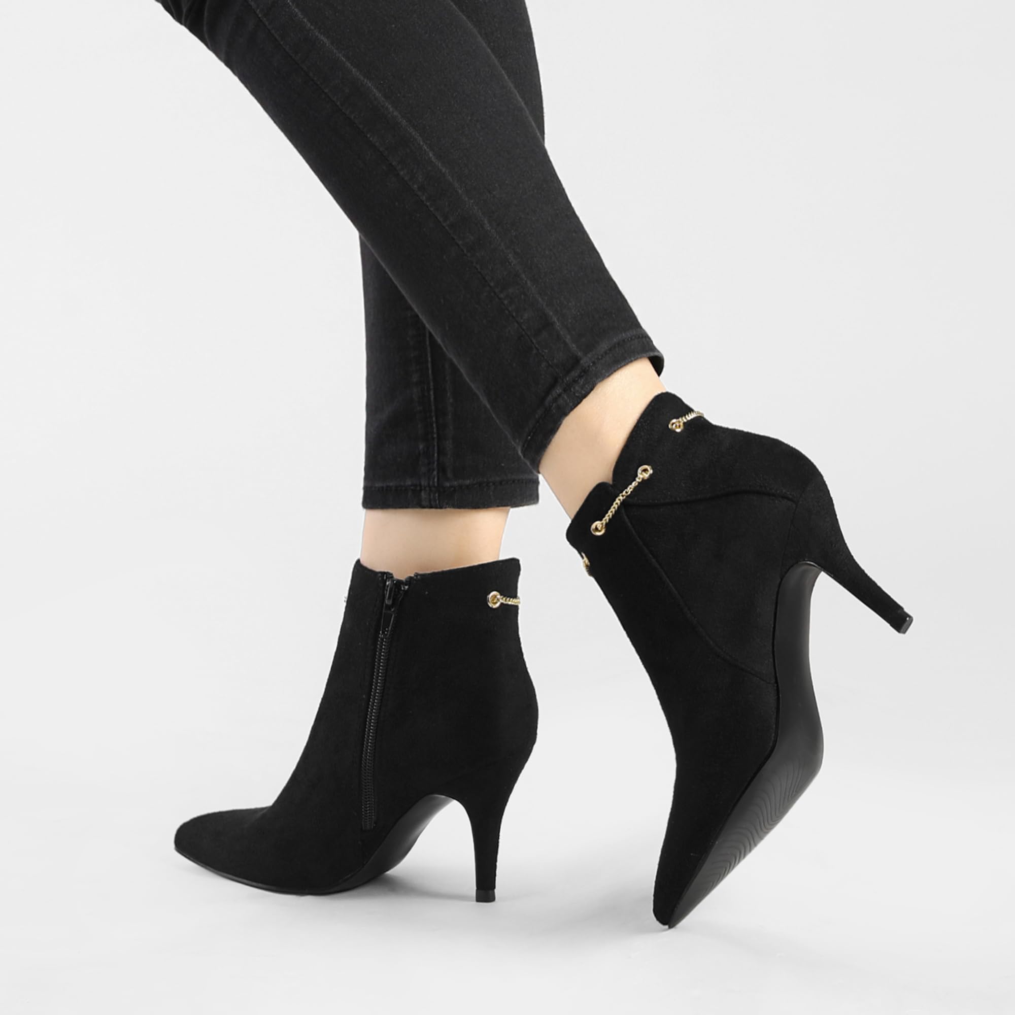 Allegra K Bottines à talon aiguille à bout pointu et fermeture éclair latérale pour femme