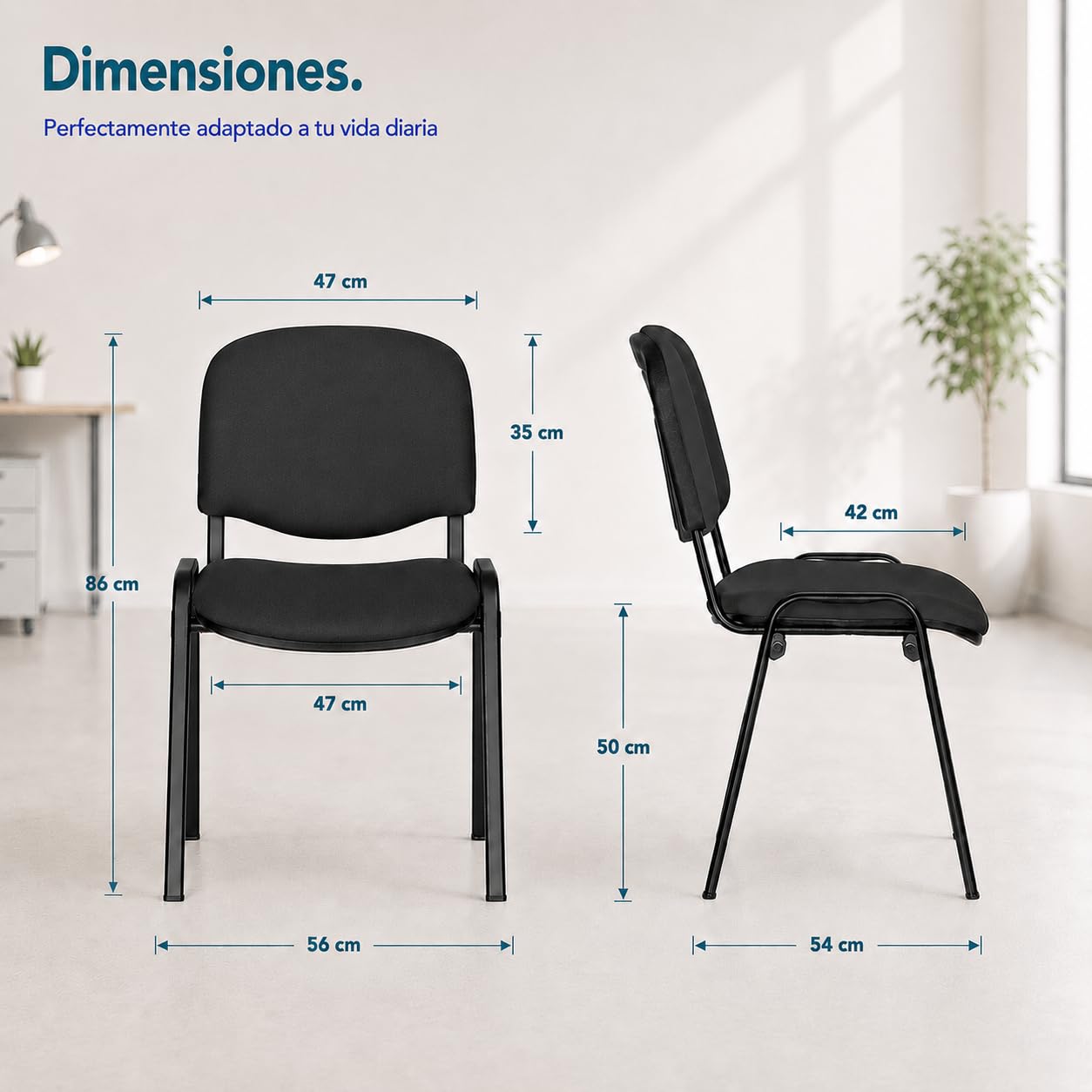 Topsit 4er Set Wartezimmerstuhl, stapelbarer Besucherstuhl mit weich gepolsterter Sitzfläche, Metallgestell Bürostuhl, Konferenzstuhl für Home Office, Rezeption Pausen Raum