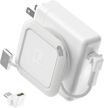 Reel The Side Kick Collapsible Charger Organizer With USB-C Right Angle Adapter Compatible with MacBook and PC charging cords and adapter cable management best computer winder White w/Adapter