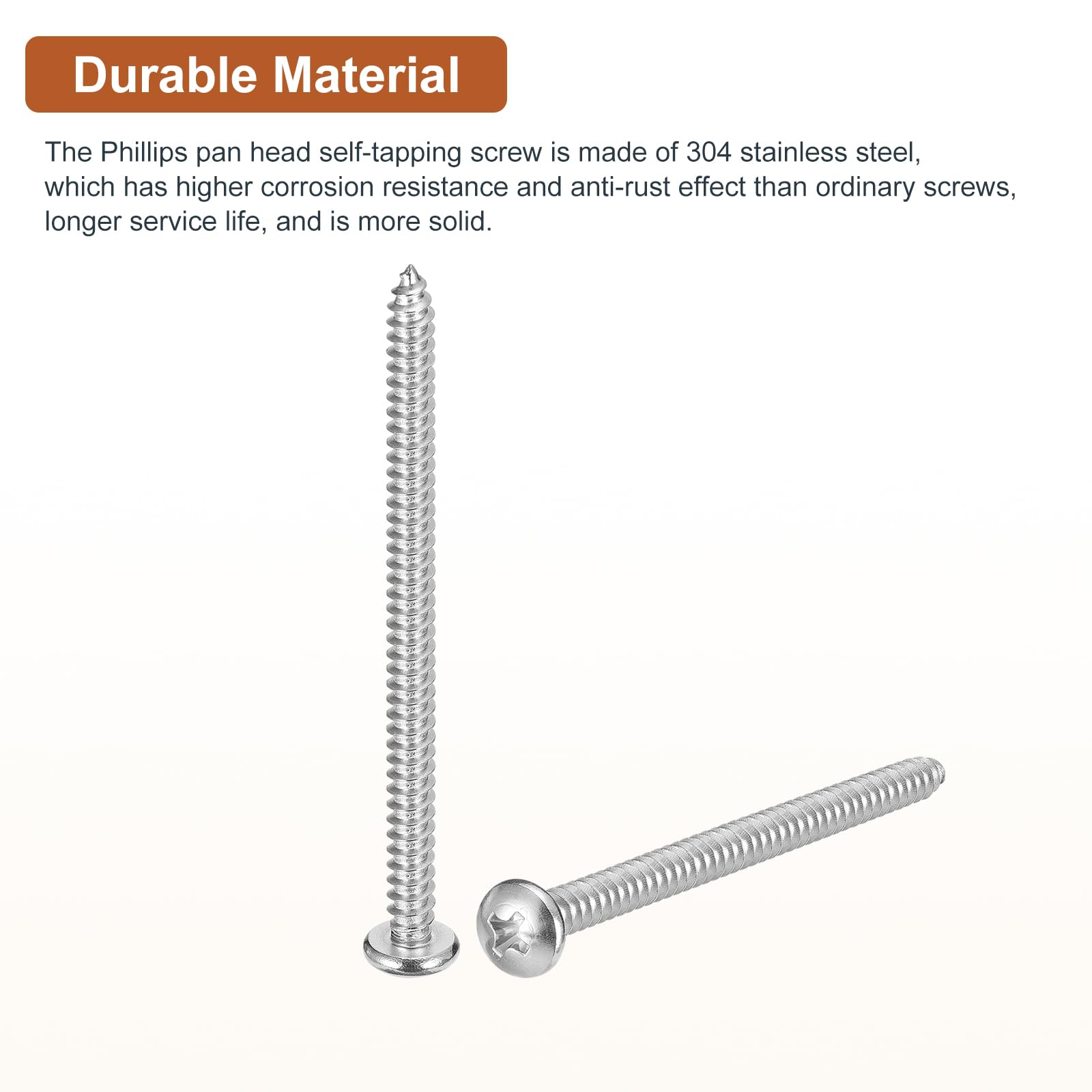 DTGN #10x3" Phillips Pan Head Self-tapping Screw - 25Pack - Bright Finish 304 Stainless Steel Sheet Metal Screws Wood Screws - Image 3