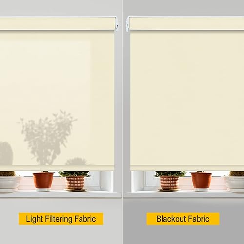 Vista 76 de Yin Yang Persianas opacas con cenefa inalámbrica, cortinas de tela filtrante de luz UV blanca, persianas enrollables con cenefa de metal cubierta