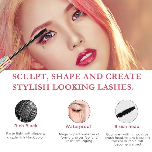 Miniatura 3 de Máscara de pestañas de fibra de seda 4D, natural, a prueba de manchas e impermeable, negro, engrosamiento que no se agrupa, pestañas más completas,