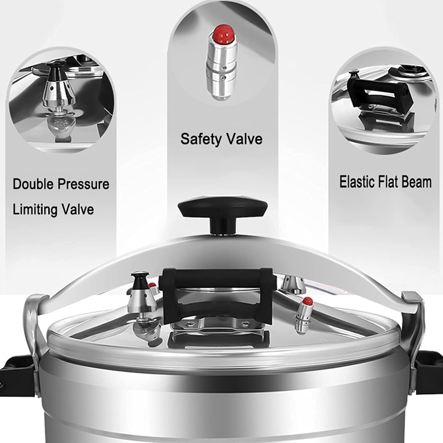 Stainless Steel Pressure Cooker for Induction Gas,Large Capacity Commercial Explosion-Proof High Pressure Cooking Pot Suitable for Restaurant Hotel,Silver-40L