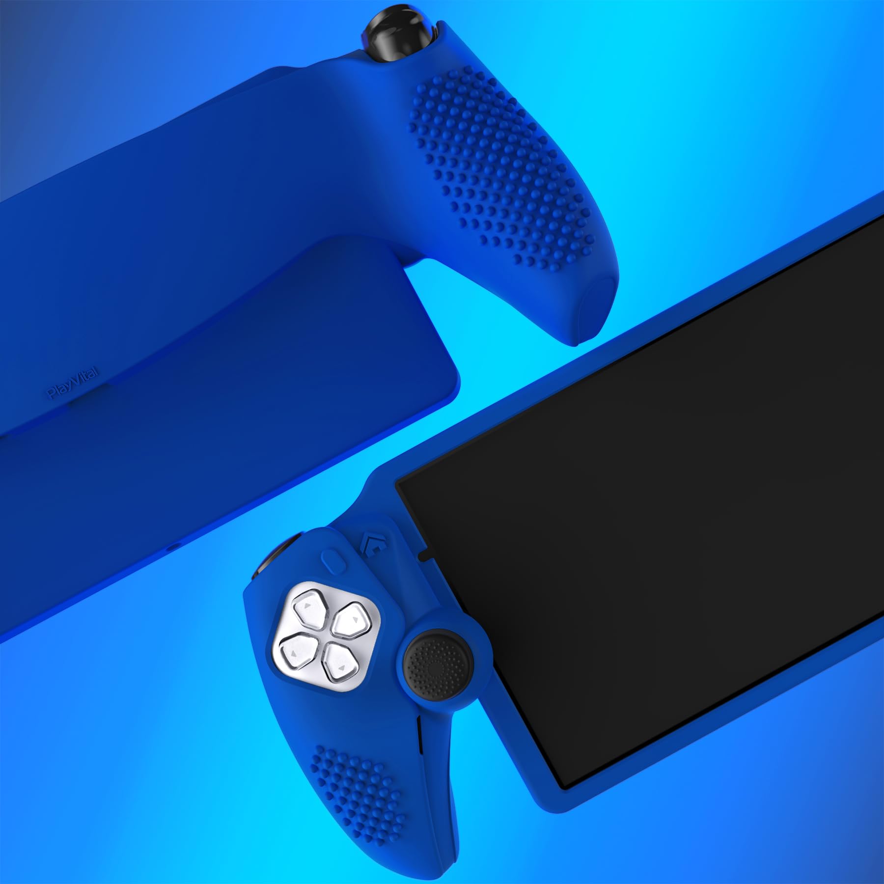 PlayVital Cover Silicone per PS Portal Remote Player,Custodia Protettiva Skin Grip Antiscivolo Copri Levette Analogiche per PS Portal-3D Borchiate-Blu