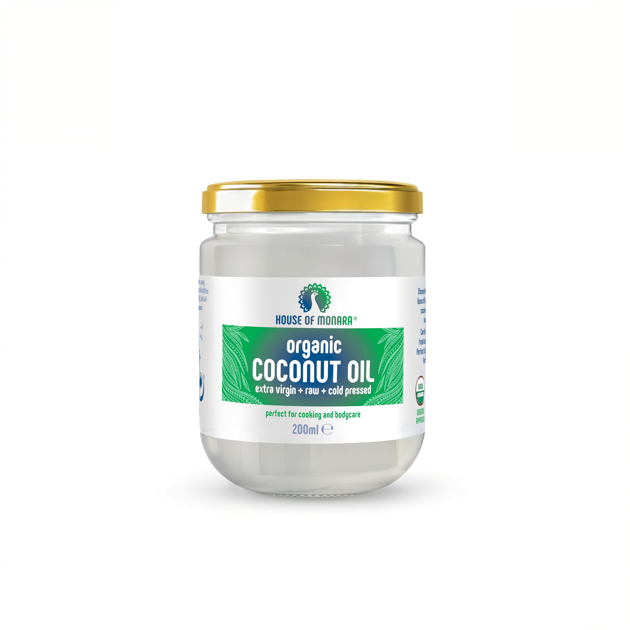 House of Monara Organic Extra Virgin Coconut Oil Pure, Raw and 200ml, white