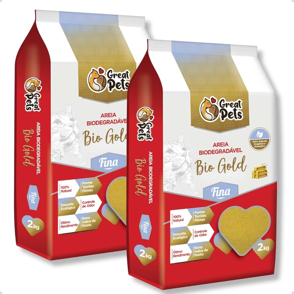 Kit 2 Areia Bio Gold Sanitária Higiênica de Mandioca para Gatos Biodegradável Natural Grãos Finos 2 kg