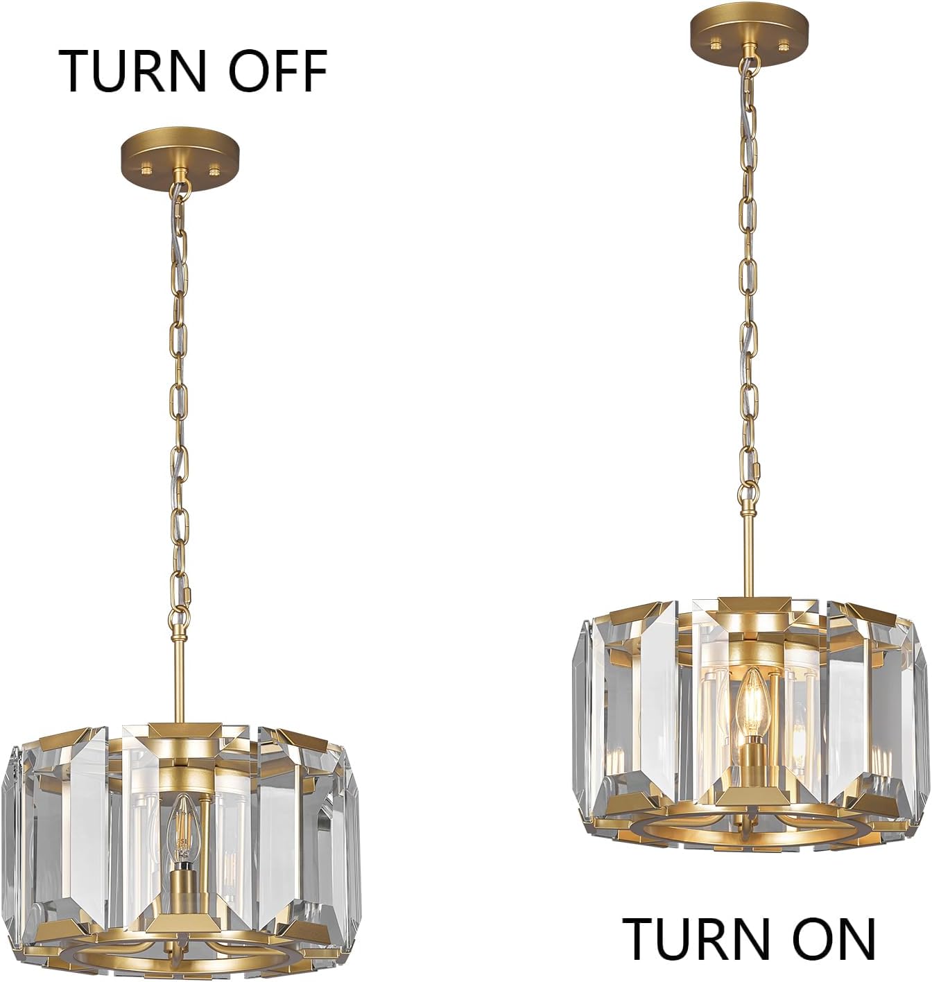 Gold Modern Crystal Chandeliers Round Farmhouse Pendant Light Semi Flush Mount Ceiling Light Fixture for Bedroom Dining Room Kitchen Island Living Room Foyer Hallway(4-Light)