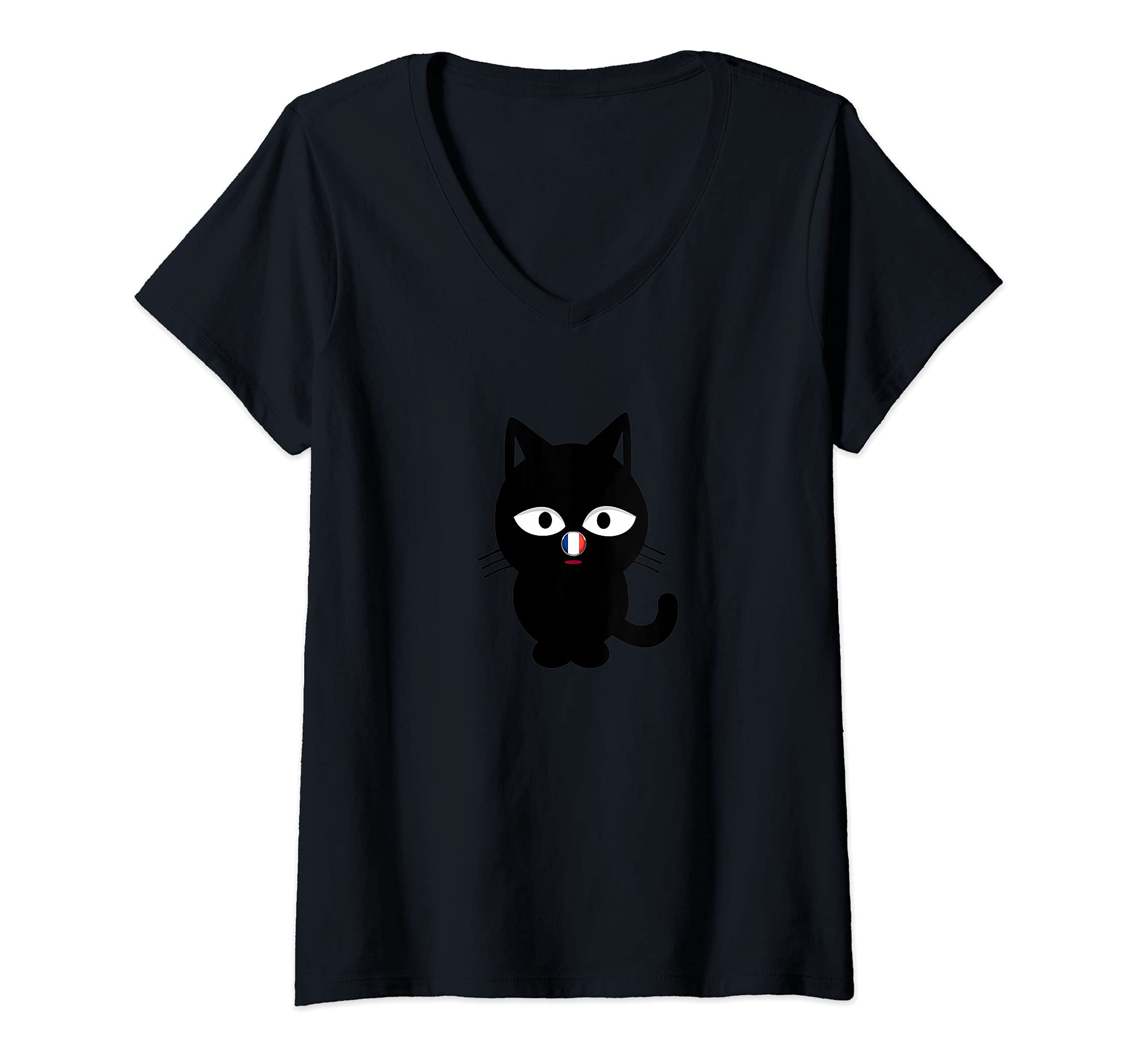 Womens France Football shirt Cute Cat V-Neck T-Shirt, Black
