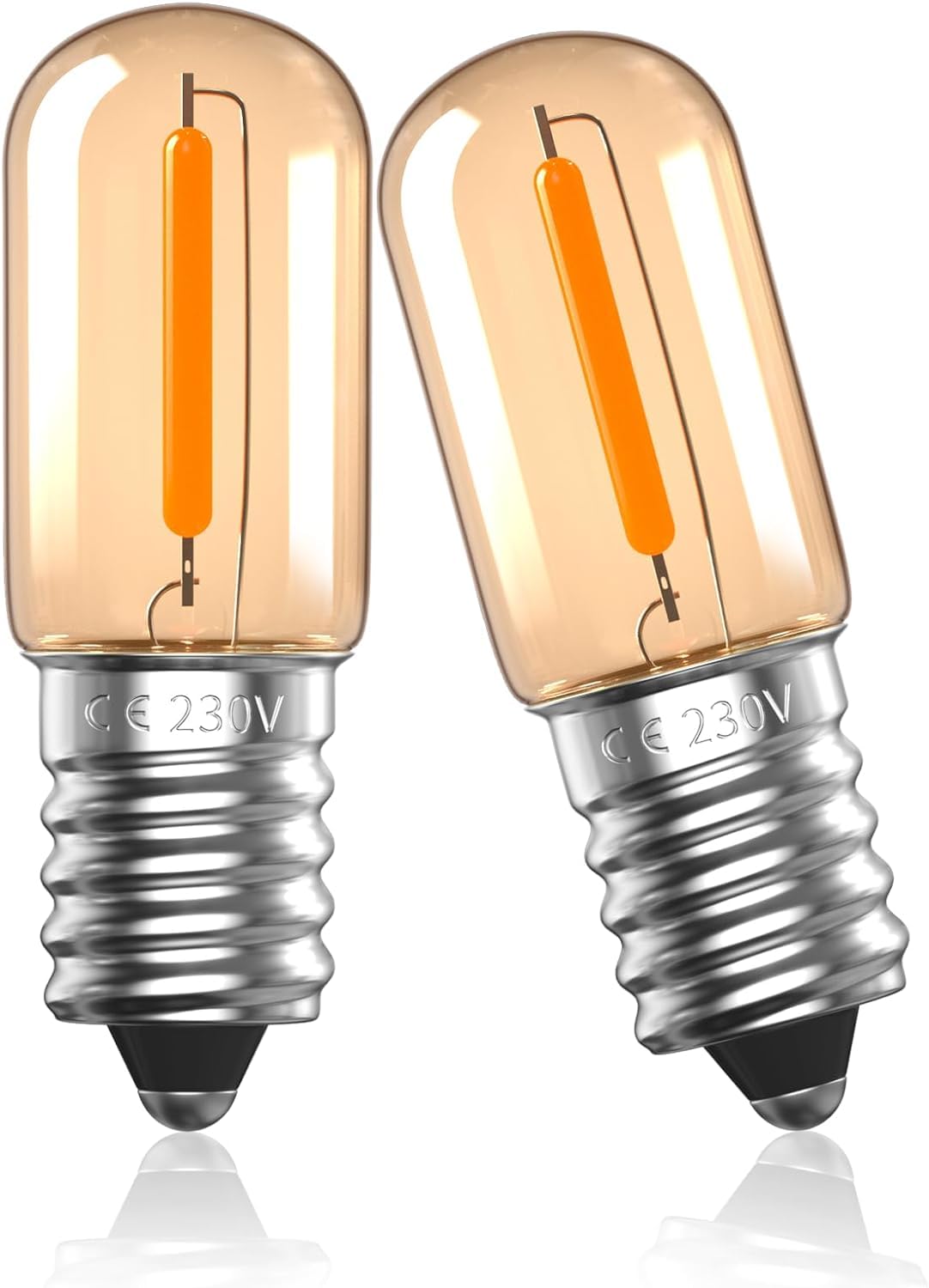 Bonlux 1W E14 LED Filament Bulb, T16 SES Small Edison Screw Light Bulb, Equivalent of 10W incandescent bulb, Amber Glass Vintage Mini Tubular Bulb AC220-240V Warm White 2200K (Non-Dimmable, Pack of 2)