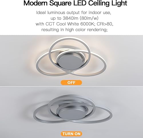 Miniatura 8 de Lámpara de techo moderna, lámpara LED regulable de 20.5 pulgadas, lámpara de techo de montaje empotrado de 47 W, lámpara de techo cerca de la luz de