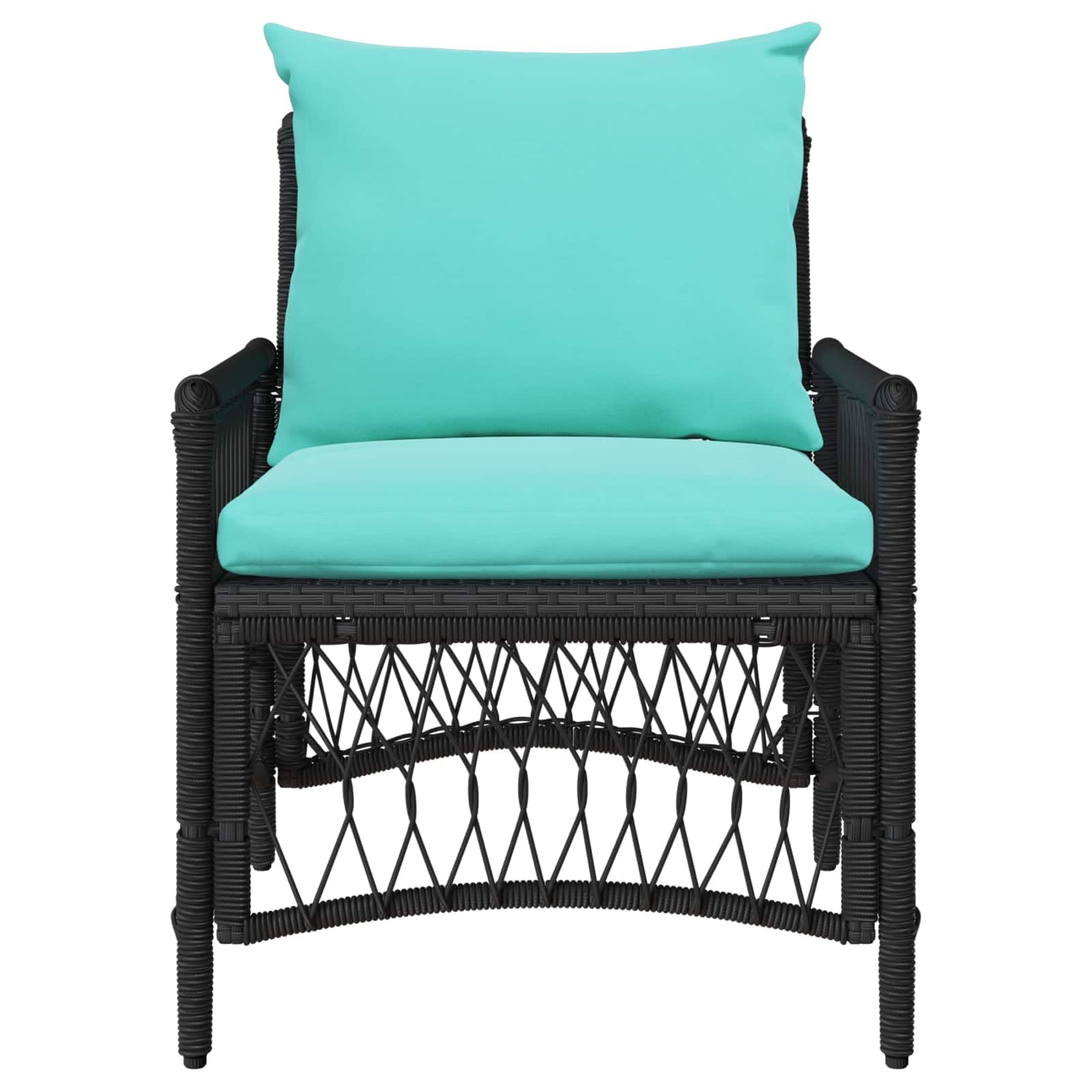 Krzeslo Ogrodowe Polirattan Czarny z Poduszka 73x61x77 cm Ogrodowe Krzeslo Balkonowe z Stalowa Rama, Wodoodporne Siedzisko Tarasowe Ergonomiczne, 110 kg