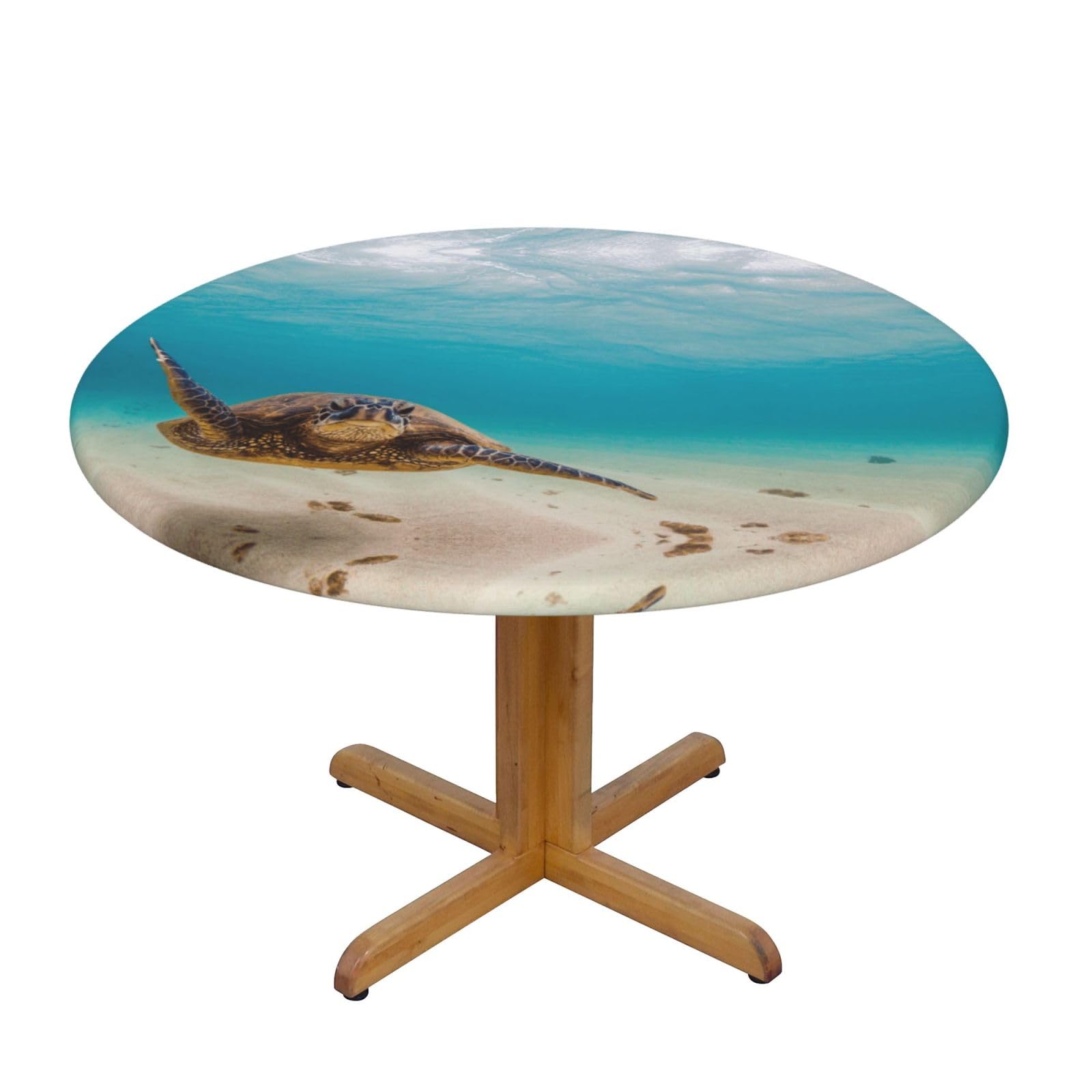 ESNAIUVCD Underwater Diving Sea Turtle print Waterproof Round Tablecloth,Outdoor Table Cloth with Elastic Edged, Elastic Tablecloth Wipeable, Garden Table Cloth Suitable for sizes 90cm-140cm