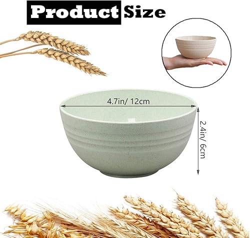 Miniatura 4 de N A 4 cuencos ligeros de paja de trigo de 4.7 pulgadas, cuencos irrompibles para pasta de cereales, aptos para microondas y lavavajillas, vajilla