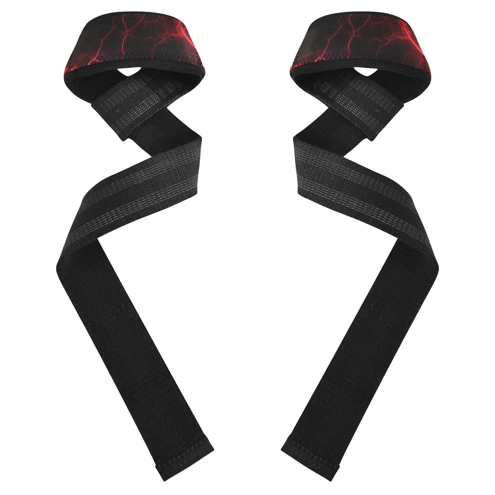 Nander Red Lightning Wrist Straps for Weightlifting,Lifting Straps with Neoprene Cushioned Wrist Padded and Anti-Skid Silicone for Strength Training,Bodybuilding,Deadlifting
