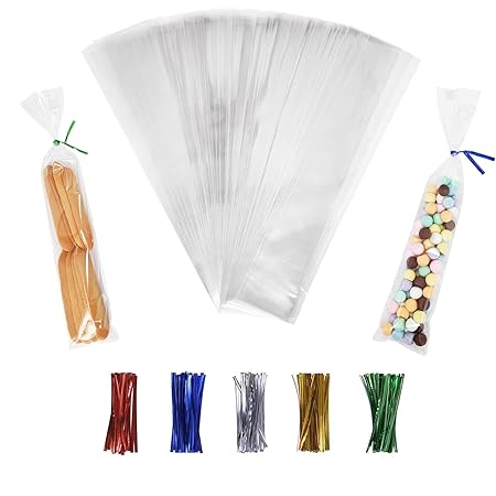 380pcs Clear Self Seal Pretzel Bags 2x10 Inch - Resealable Cellophane Baggies For Treats & Crafts