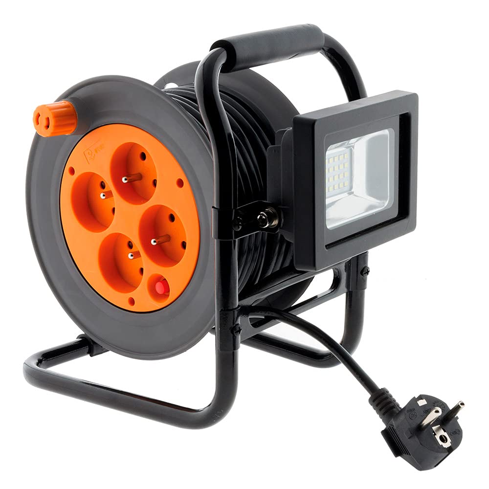 Zenitech - Enrouleur électrique 4 x 2P+T + projecteur LED 15m - Orange
