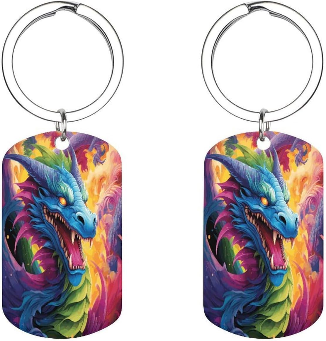 Colorful of Dragons Metal Keychain Fashion Key Chain Ring Clip Smooth Stainless Key Chain Exquisite Cute Keyfobs Car Backpack Casual Keychain Accessories Gift For Women Men
