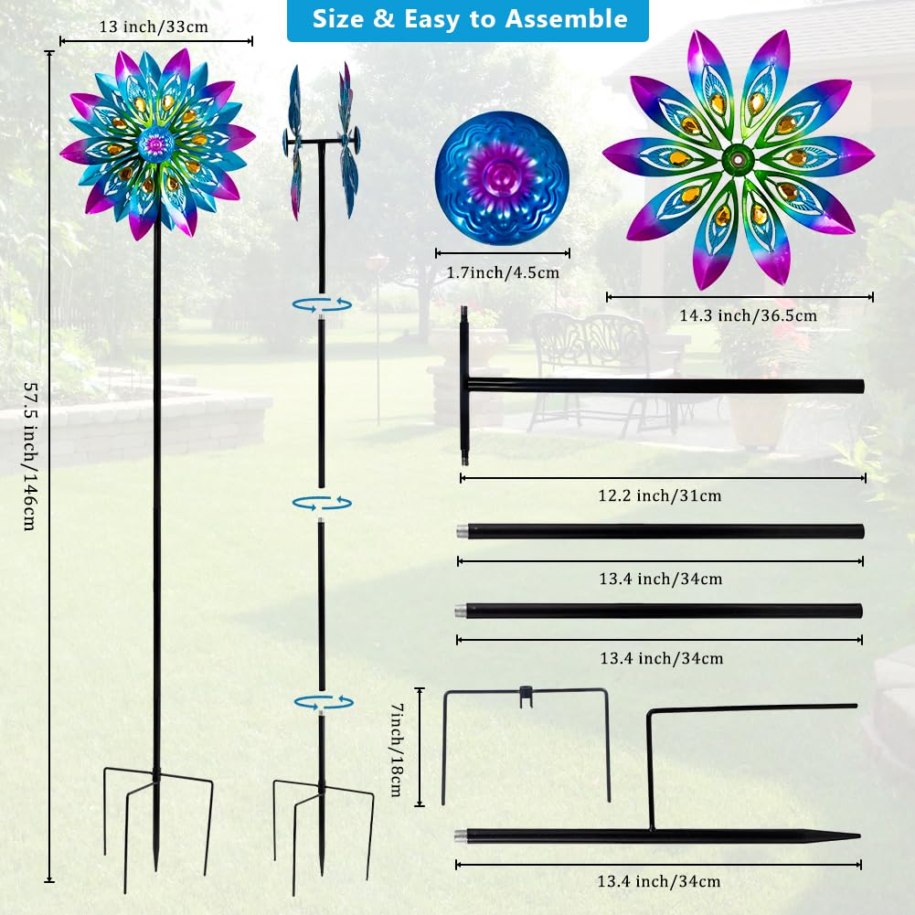 Molinillo de Viento de Metal, molinillos de Viento de 13 Pulgadas para Exteriores, Molino de Viento de Pavo Real con estaca, molinillos cinéticos para Patio y jardín, esculturas de Viento