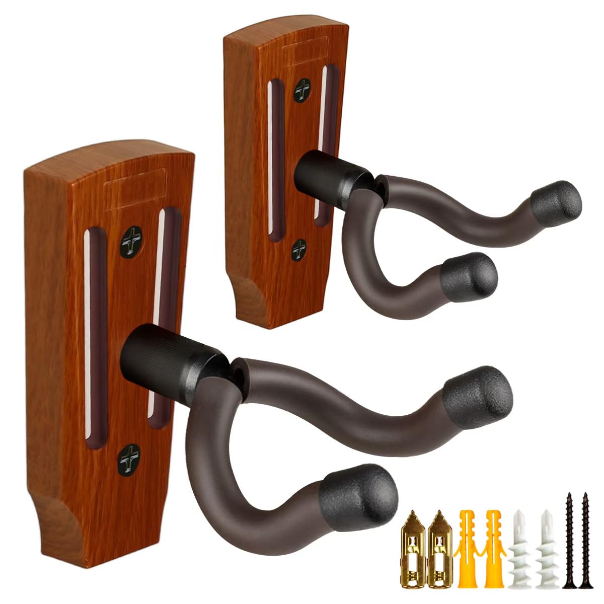 Guitar Wall Mount, U-shaped Guitar Wall Hanger, Guitar Holder, Hook, Wall Mount, Guitar Accessory for Acoustic, Electric Guitar, Bass, Ukulele with 5 Picks (Wood Color)