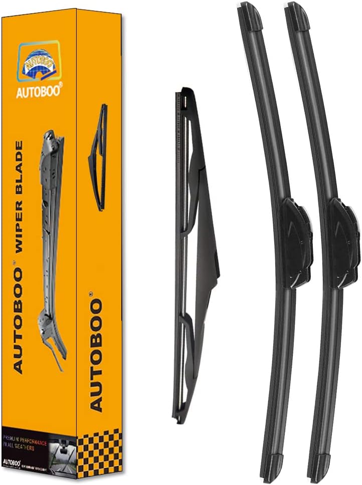 AUTOBOO Limpiaparabrisas de 15 pulgadas + 15 pulgadas con limpiaparabrisas trasero de 13 pulgadas de repuesto para Jeep Wrangler JK 2008-2018, Jeep