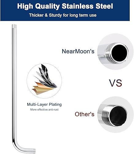 Miniatura 4 de NearMoon Brazo de ducha, brazo extra fijo con brida, brazo de ducha montado en la pared de acero inoxidable, 20 pulgadas (acabado cromado)