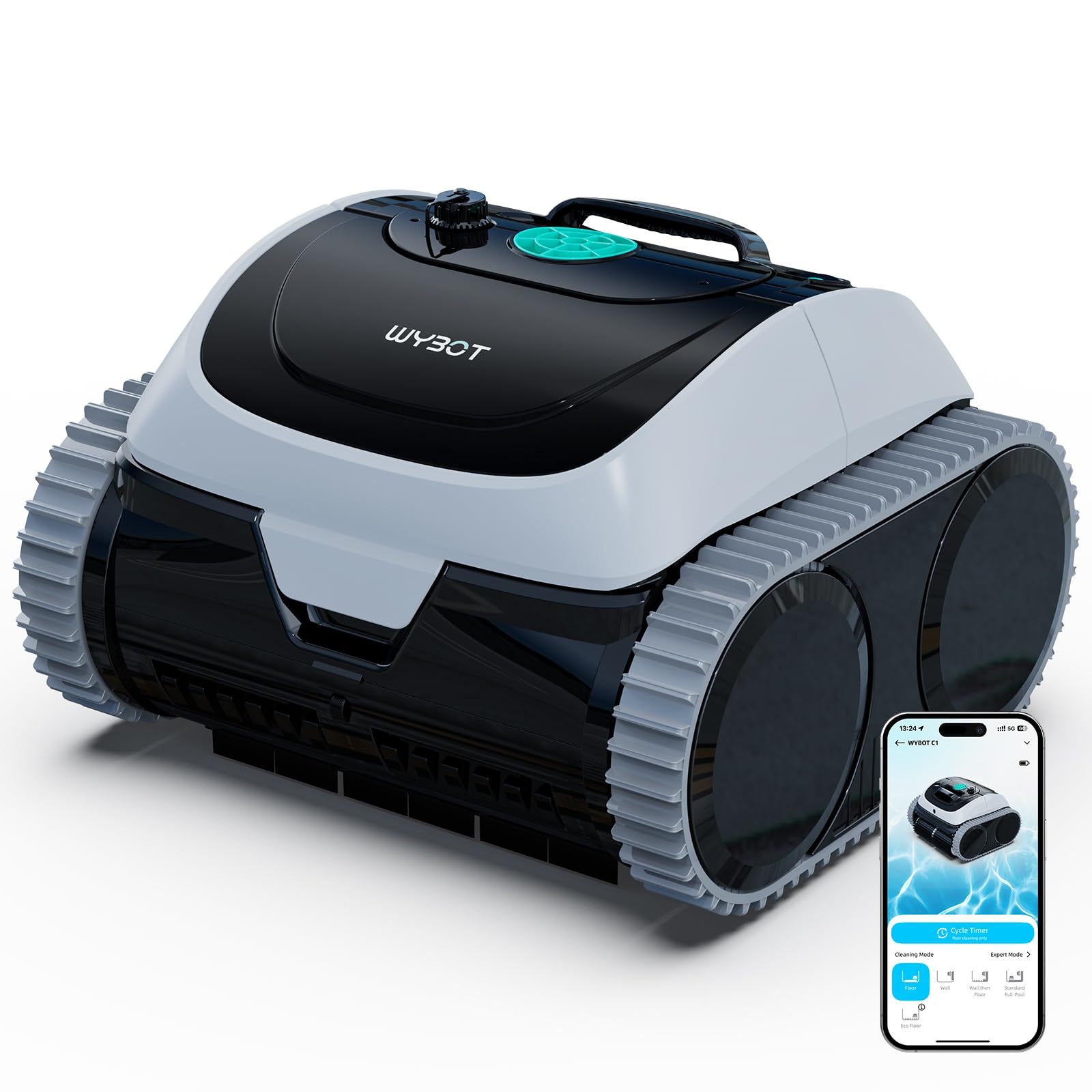 WYBOT C1-P Robot de Piscina y Robot limpiafondos Piscina, Robot Piscina limpiafondos y Paredes - 4 en 1 Aspirador sin Cable, succión Mejorada, 5 Modos, App, 155m² – Verde Noche Escarchada