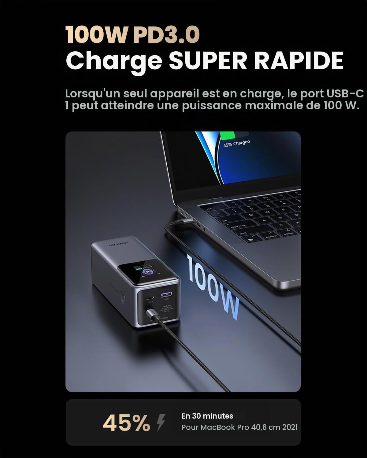 Batterie urgence UGREEN 20000 mAh Gris anodisé