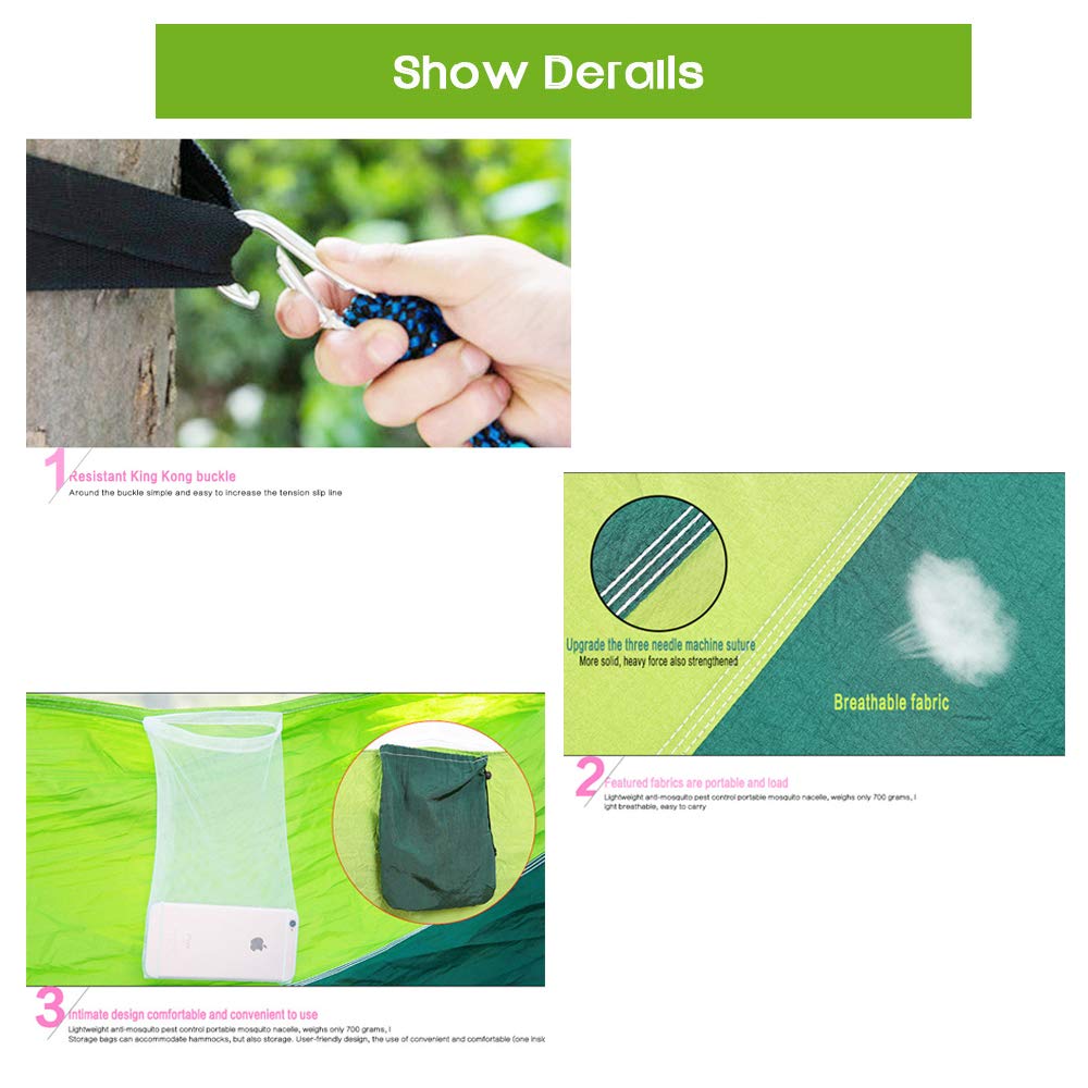 Hamaca para Acampar con Mosquitera, Hamaca De Nylon Paracaídas Portátil para Interiores, Exteriores, Senderismo, Camping, Mochilero, Viajes, Patio Trasero, Playa,A