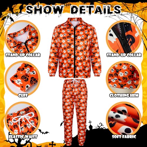 Image of Arssm Men Halloween Outfits Sets Pumpkin Tracksuit Jacket and Jogger Sweatpants Cosplay Party Daily Wearing(YellowPumpkin-M)