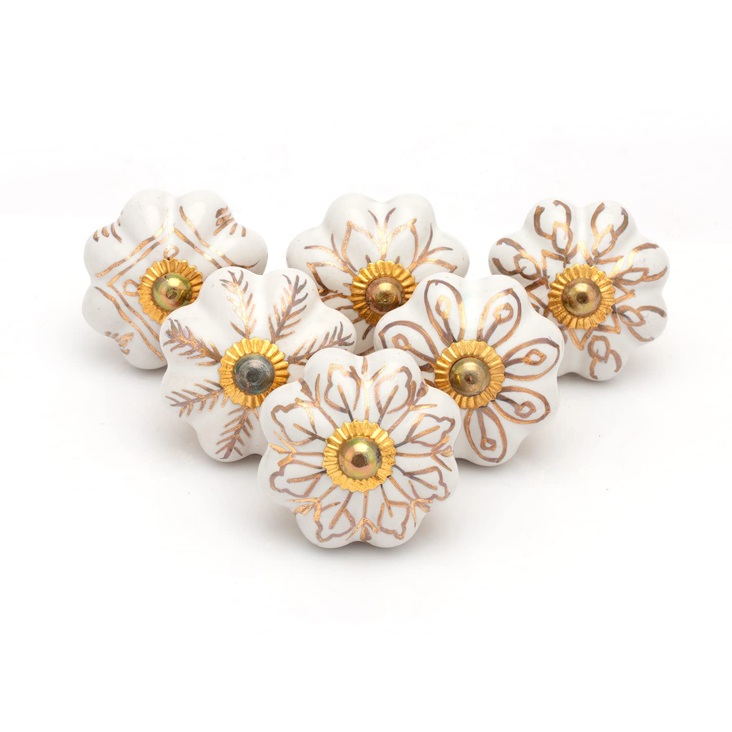 Rasiya ArtDrawer Pulls and Knobs - Countryside Handmade Ceramic Dresser Pulls Kitchen Cabinets Cupboard Wardrobe Handle Boho Decor Furniture Hardware - Gold Star - Pack of 6